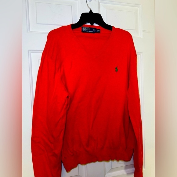 Polo Ralph Lauren Other - Polo Ralph Lauren Sweater Men's XL 100% Pima Cotton Orange Blue Pony V-Neck EUC